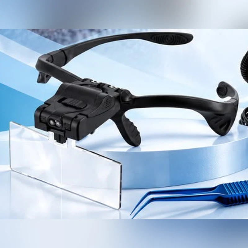 Head-mounted LED magnifier loupe with flip-down lens